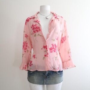 y2k sheer pink floral blouse studio i size 10